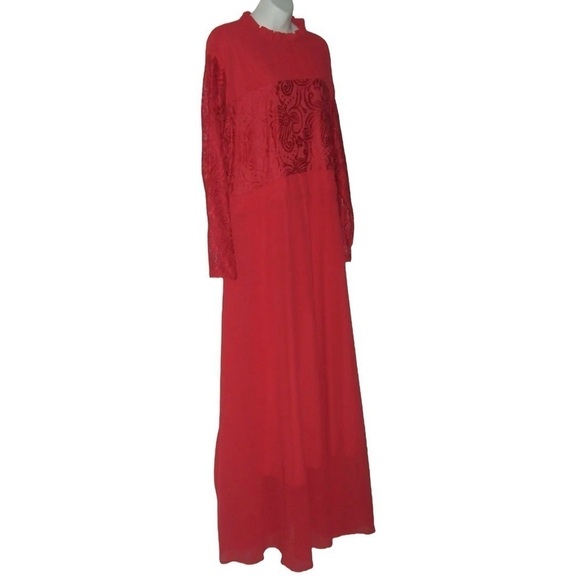 Roui Dress Red Plus Size Gown Long Lace Crochet Chiffon Party Boho Evening Sz 4X - Picture 3 of 11